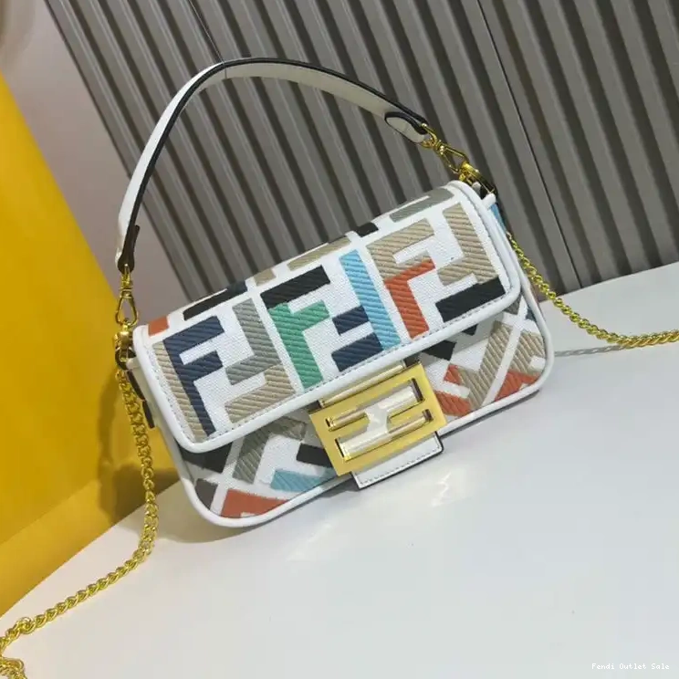 White Motif FF Multi Canvas In Fendi Baguette Bag Mini 0501